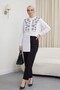 Plastron Detailed Embroidered Poplin Shirt -White - 3