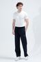 Men's Elastic Waistband, Cuffed Cuffs, Double Pockets, Sweatpants, Navy Blue - 3156