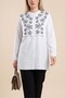 Plastron Detailed Embroidered Poplin Shirt -White - 4