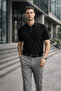 Men's Knitwear Polo Collar Short Sleeve Vertical Patterned Slim Fit T-Shirt Black - 5