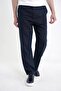 Oversize Fit Side Pocket Elastic Waist Navy Blue Linen Trousers P 1216 - 4
