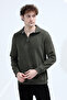 Men's Stand Collar Half Zipper Embroidered Sweatshirt Khaki - 26K 6137