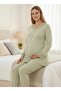 Women's Lace Long Sleeve 3-Piece Maternity Pajama Set with Dressing Gown - 4