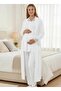 Women's Lace Long Sleeve 3-Piece Maternity Pajama Set with Dressing Gown - 3