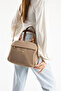 Women's Mink-Tan Buzzy Leather Multi-Compartment Column Strap Hand and Shoulder Zippered Daily Crossbody Bag - 3