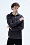Men's Stand Collar Half Zipper Embroidered Sweatshirt Anthracite - 26K 6137