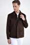 Men's Comfort Fit Suede Look Brown Coat with Side Pockets Mt 180 - 6