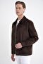 Men's Comfort Fit Suede Look Brown Coat with Side Pockets Mt 180 - 3
