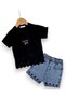 Dar Kalip! Girl's Summer Denim Shorts with Heart Print, Stylish 2-Piece Top and Bottom Set for Ages 3-4-5-6-7-8-9-10 - 2