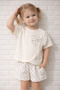 Girl's Polka Dot Bow Detailed Shorts Set Ecru Summer Top and Bottom Set - 4