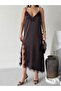 Women's Lace Detailed Slit Satin Dress - 2