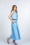 Women's Winter Blue Trendy Suit Jacket Collar Lined Vest and Belted Midi Skirt Stylish Daily Casual Two-Piece 1156 - 3