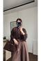 Brown Polka Dot Balloon Sleeve Chiffon Blouse - Tie Back High Neck - 2