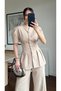Beige Balloon Sleeve Waist-Sitting Suit - 1704 - 3