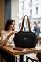 Women's Shoulder Bag Smooth Textured Embroidered Large Size Shoulder Bag with Column Strap