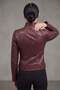 Burgundy Vintage Asymmetrical Zippered Genuine Leather Women's Biker Jacket - 4