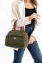 Women's Khaki-Tan Buzzy Leather Multi-Compartment Column Strap Hand and Shoulder Zippered Daily Crossbody Bag - 2