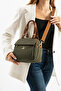 Women's Khaki-Tan Buzzy Leather Multi-Compartment Column Strap Hand and Shoulder Zippered Daily Crossbody Bag - 3