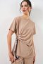 Bdart Crew Neck Tie Detail Ribbed Suit Set with Wide-Legged Trousers - 2