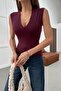 Deep Neckline Sleeveless Blouse Burgundy - 5