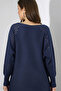Women's Petrol Blue Oversize Openwork Casual Knitwear Sweater - 5