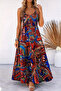 New Season Women's Strappy V-Neck Patterned Long Single Jersey Summer Dress - 3