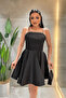 Satin Fabric Stone Detailed Mini Dress - Black - 4