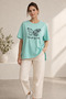 Women's Regular Printed Turquoise T-Shirt Cotton Relaxed Fit Casual Stylish T-Shirt - 2