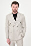 Striped Slim Fit Wide Collar Double Breasted Men's Suit Stone - 45460.26Y