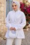 تونيك مضلع بأزرار نصفية باللون الأبيض HM2886 - 6