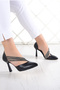 Alessi Black Vegan Stone Pointed Toe Thin Heeled Evening Dress Shoes