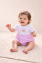 Infant Girls Floral Yoke Bubble Romper with Pink Stripe Bottom - 5