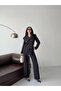 Turn-Down Collar Gold Buttoned Blazer Jacket and Trousers Two-Piece Set - 6