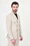 Striped Slim Fit Wide Collar Double Breasted Men's Suit Beige - 45460.26Y - 6