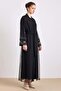 Organza Abaya Set with Stone Detail on Sleeves Black 9449-Tk - 4