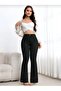 Black Fade-Resistant High-Waist Stretch Fabric Flared Jeans - 2