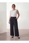 Wide Leg Women's Plus Size Fabric Trousers Black - 3