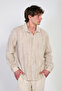 Men's Striped Long Sleeve Shirt - Beige - 4