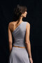 Melenya Women's Soft and Flexible Accessory Detailed One-Shoulder Light Gray Blouse - 5