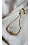 Women's Zircon Stone Leaf Detailed Elevator-Style Adjustable Stainless Steel Bracelet (Gold & Silver) - 4