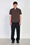 Men's collar embroidered short sleeve shirt - brown - 3