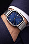Men's Wristwatch Silver Color Navy Blue Dial Calendar Sport & Classic Gift Boxed