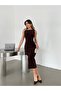 Backless Dress with Shoulder Buckle Detail - Brown