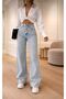 Ice Snow Wash Lycra Super High Waist Loose Leg Denim Palazzo Trousers - 6