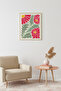 Natural Wood Framed Retro Floral Botanical Art Print - Vibrant Tones |   Huhu2340 - Single Table Natural Wood Frame