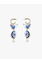 Dangle Pearl Detailed Steel Mixed Ceramic Bird Charm Hoop Earrings