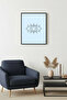 Black Wooden Framed Abstract Eye Line Art Painting - Minimalist Black and White |   Huhu2654 - Single Table Black Frame