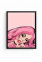 Black Wooden Framed Pop Art Portrait Painting - Pink Tones |   Huhu1819 - Single Table Black Frame - 2