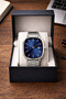 Men's Wristwatch Silver Color Navy Blue Dial Calendar Sport & Classic Gift Boxed - 3