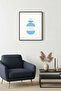Minimalist Abstract Painting with Black Wooden Frame - Pastel Blues |   Huhu2582 - Single Table Black Frame
